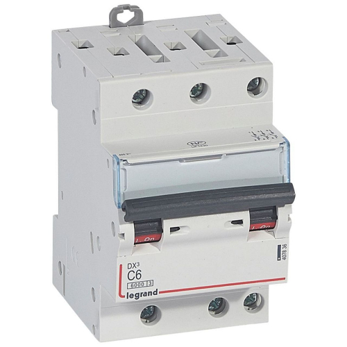 Disjoncteur DX³ 6000 -vis/vis-3P- 400V~-6A-10kA-courbeC-peigne HX³ opti 4P -3M-407836-3245064078368-LEGRAND
