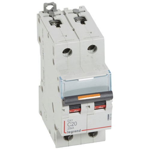 Disjoncteur DX³ 25kA arrivée haute/départ bas vis 2P 20A -courbe C - 2 mod-409769-3245064097697-LEGRAND