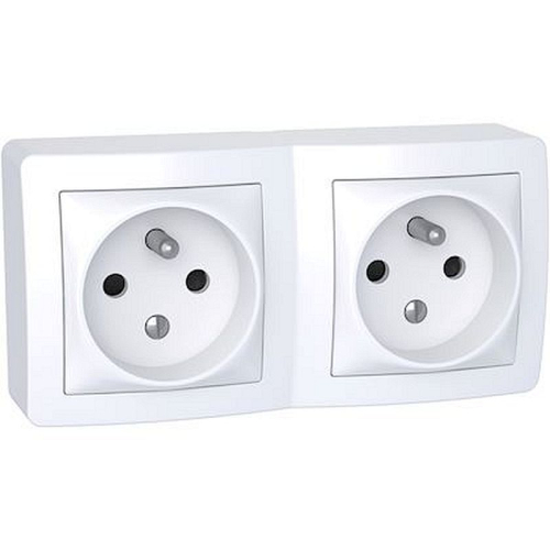 Alréa double prise de courant 2P + T connexion à vis, avec cadre saillie blanc P-ALB62472P-3606480706028-SCHNEIDER ELECTRIC FRANCE