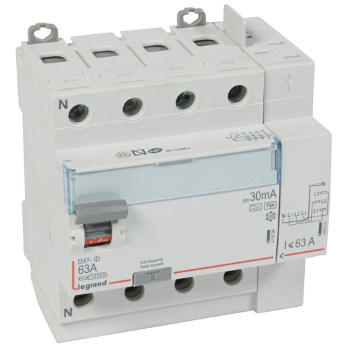 Interrupteur différentiel DX³-ID haut vis/haut auto 4P 400V~ 63A F 30mA - 5 mod-411659-3245064116596-LEGRAND