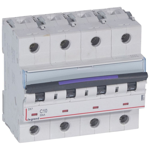 Disj. DX³ 50kA arrivée haute, départ bas à vis 4P 400V~ - 10A courbe C 6 modules-410173-3245064101738-LEGRAND