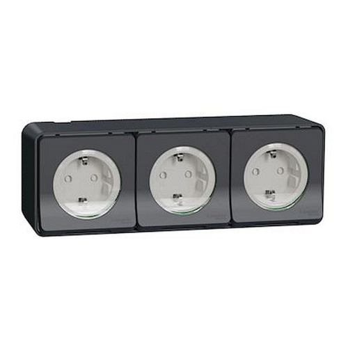 Mureva Styl - 3 PC 2P+T schuko horiz précâblées - saillie - IP55 - IK08 - gris-MUR36038-3606480789793-SCHNEIDER ELECTRIC FRANCE