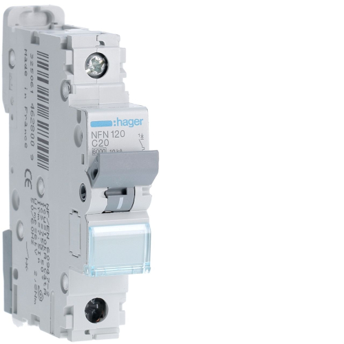 Disjoncteur 1P 6-10kA courbe C - 20A 1 module-NFN120-3250614628009-HAGER