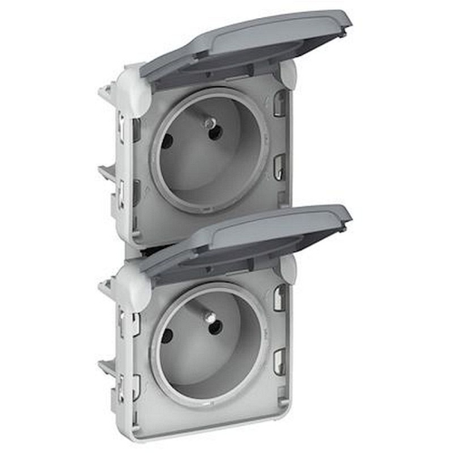 Double prise 2P+T précâblées à la verticale Plexo composable IP55 16A 250V -gris-069563-3245060695637-LEGRAND