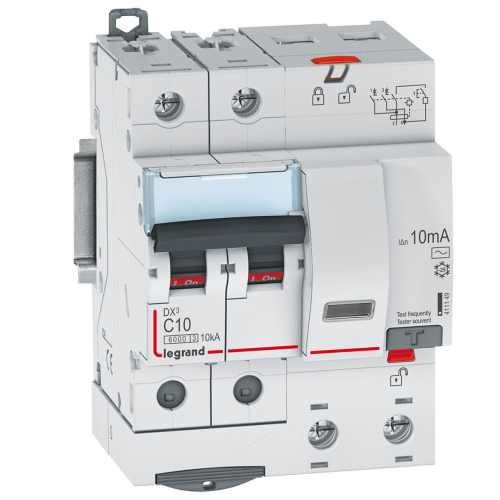Disjoncteur diff DX³ 6000 -vis-2P-230/400V~-10A -typeAC -10mA- courbe C - 4 mod-411149-3245064111492-LEGRAND