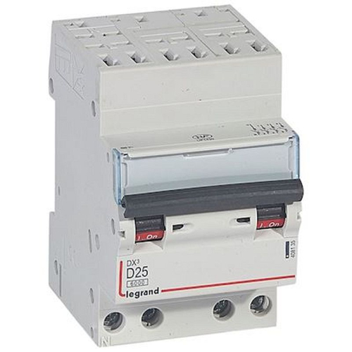 Disjoncteur DX³ 6000-auto/vis-4P-400V~-25A-10kA-courbe D-peigne HX³ opti 4P -3M-408135-3245064081351-LEGRAND