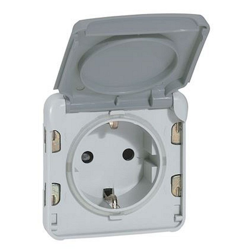 Prise 2P+T avec contact latéral de terre Plexo composable IP55 16A 250V - gris-069570-3245060695705-LEGRAND