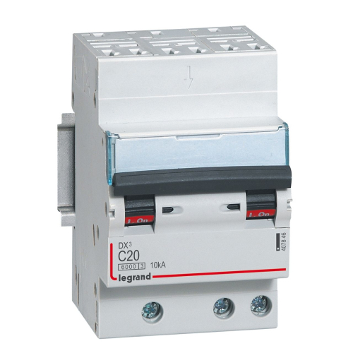 Disjoncteur DX³ 6000 -auto/vis-3P- 400V~-20A-10kA-courbeC-peigne HX³ opti 4P -3M-407846-3245064078467-LEGRAND
