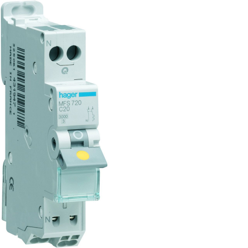 Disjoncteur 1P+N 3kA C-20A connexion SanVis 1 Module-MFS720-3250614319471-HAGER