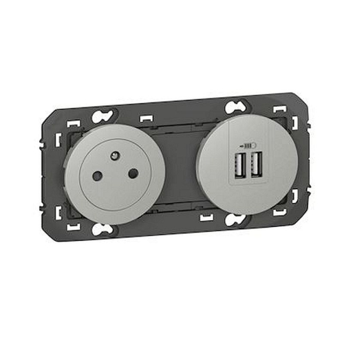 Prise 2P+T Surface + chargeur 2 USB Type-A dooxie 3A précâblés finition alu-600442-3414971006515-LEGRAND