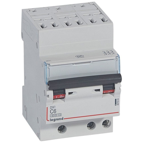 Disjoncteur DX³ 6000 -auto/vis-3P- 400V~-6A-10kA-courbeC-peigne HX³ opti 4P -3M-407843-3245064078436-LEGRAND