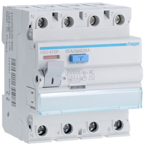 Interrupteur différentiel 4P 63A 30mA type AC 60Hz-CDC470F-3250611655084-HAGER