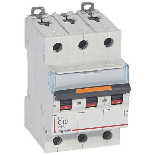 Disj. DX³ 25kA arrivée haute, départ bas à vis 3P 400V~ - 10A courbe C 3 modules-409780-3245064097802-LEGRAND