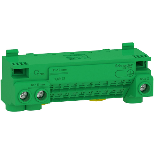 Resi9 - bornier terre 63A + cavalier - auto 21x1,5² à 4² - vis 3x6² à 25²-LGYT1E24-3606489580001-SCHNEIDER ELECTRIC FRANCE