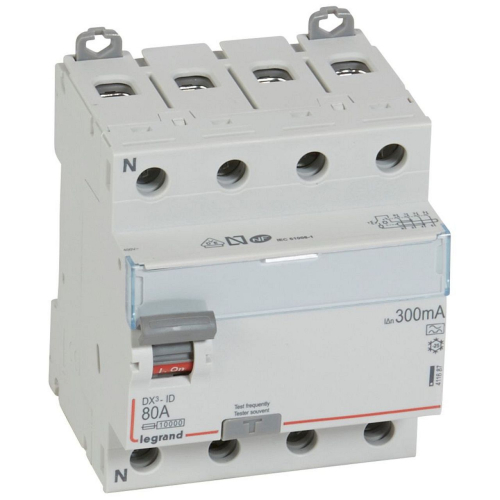 Interrupteur différentiel DX³-ID haut/bas vis - 4P 400V~ 80A typeA 300mA -4 mod-411687-3245064116879-LEGRAND
