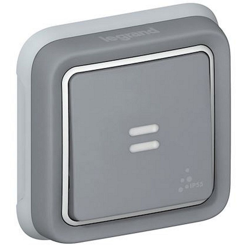 Poussoir inverseur étanche NO+NF lumineux Plexo complet IP55 encastré 10A - gris-069821-3245060698218-LEGRAND