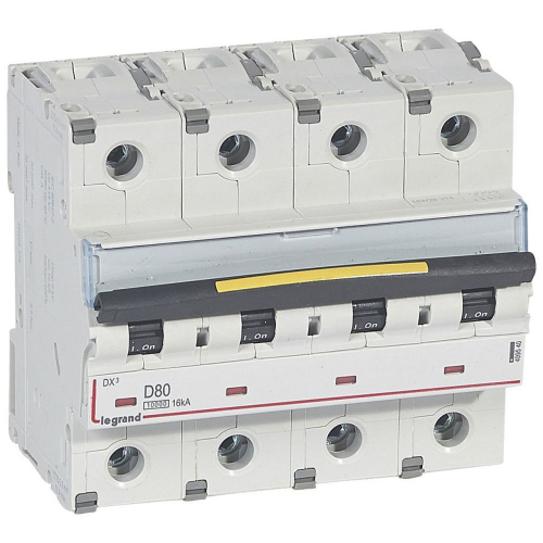 Disjoncteur DX³10000 16kA arrivée haute/départ bas vis 4P 80A courbe D - 6 mod-409540-3245064095402-LEGRAND