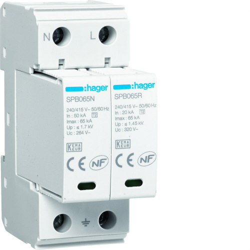 Parafoudre 2P T2 TNS/TT Uc 320V In 20kA Imax 65kA telesignalisation-SPB265R-3250615515490-HAGER