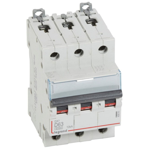 Disjoncteur DX³ 6000-vis/vis-3P-400V~-63A-10kA-courbe D-peigne HX³ trad 3P-3M-408065-3245064080651-LEGRAND