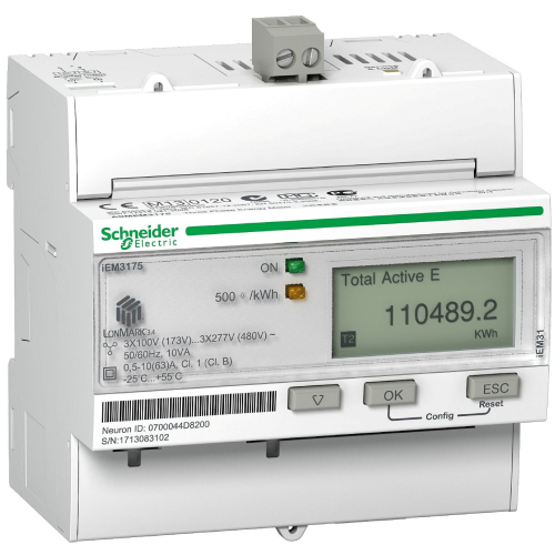 Acti9 iEM - compteur d'énergie tri - 63A - multi-tarif - LON - MID-A9MEM3175-3606480616495-SCHNEIDER ELECTRIC FRANCE