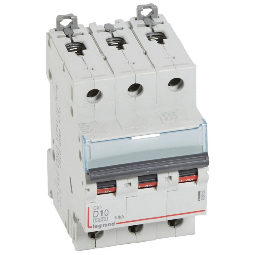 Disjoncteur DX³ 6000-vis/vis-3P-400V~-10A-10kA-courbe D-peigne HX³ trad 3P-3M-408058-3245064080583-LEGRAND