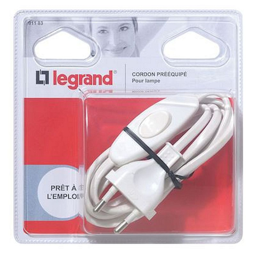 Cordon pré-équipé pour lampe avec fiche mâle et interrupteur 2A - blanc-091183-3245060911836-LEGRAND