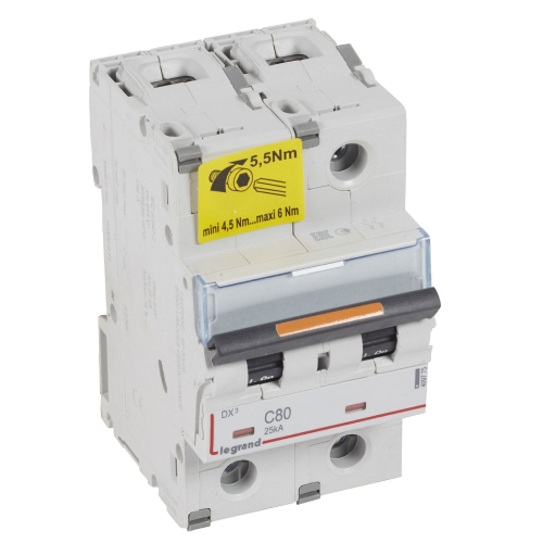 Disjoncteur DX³ 25kA arrivée haute/départ bas vis 2P 80A -courbe C - 3 mod-409775-3245064097758-LEGRAND