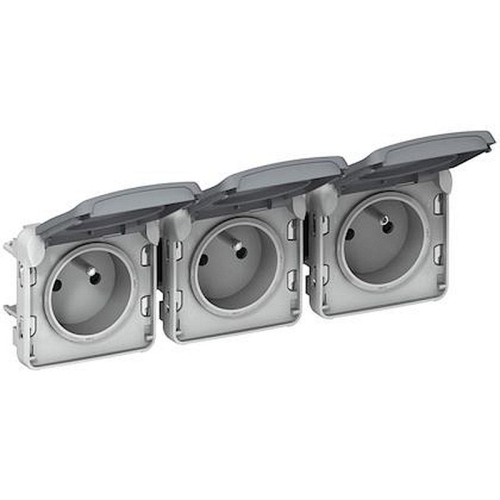 Triple prise 2P+T précâblées horizontale Plexo composable IP55 16A 250V - gris-069564-3245060695644-LEGRAND