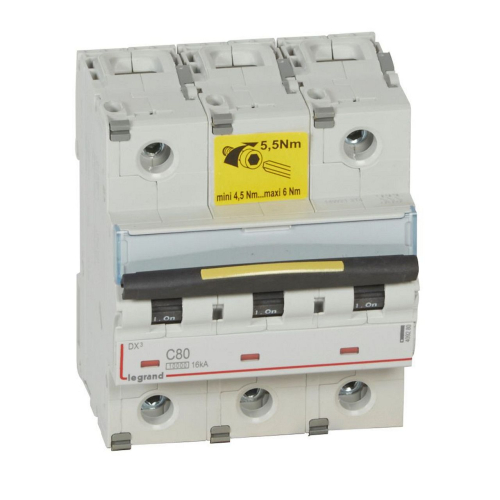 Disjoncteur DX³10000 16kA arrivée haut/départ bas vis 3P 80A courbe C - 4,5 mod-409280-3245064092807-LEGRAND