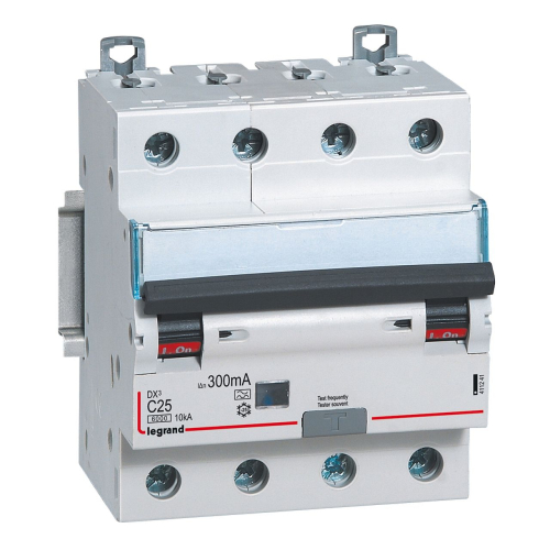 Disj. diff monobloc DX³6000 10kA arrivée haut/départ bas vis 4P 25A typeA 300mA-411241-3245064112413-LEGRAND