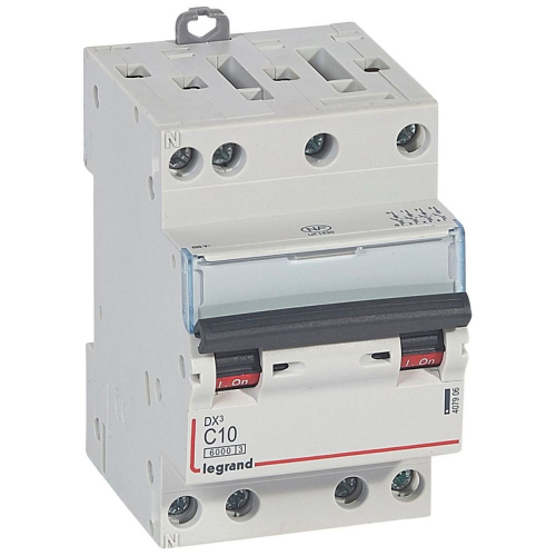 Disjoncteur DX³ 6000 -vis/vis- 4P- 400V~-10A-10kA-courbeC-peigne HX³ opti 4P -3M-407906-3245064079068-LEGRAND