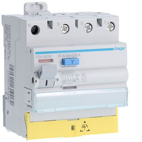 Interrupteur différentiel 3P+N 25A 30mA type AC à bornes décalées-CDC825F-3250611619062-HAGER