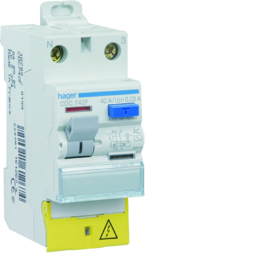 Interrupteur différentiel 2P 40A 30mA type AC à bornes décalées-CDC742F-3250611612674-HAGER