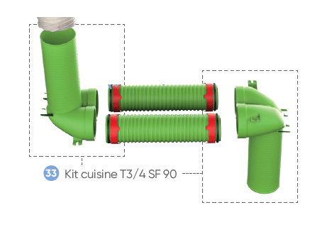 Kit D90 pour bouche cuisine D125 - KT CLIPGO CUIS T3/4 - 464070 ATLANTIC - 464070 