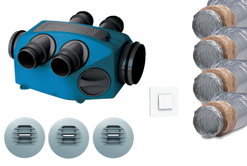 Kit VMC simple flux hygroreglable + bouton poussoir + gaines - INFINITY T3-T7+ Piles NATHER - 549359KIT 