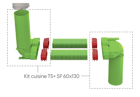 Kit 60x130 pour bouche cuisine D125 - KT CLIPGO CUIS T5+ - 464071 ATLANTIC - 464071 