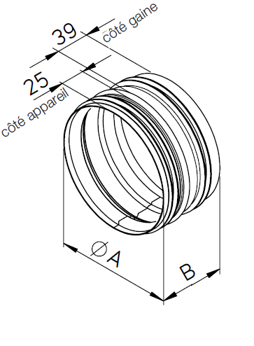 Raccord mâle galva avec joint D125 - RVBD-K 125 - 3414 HELIOS VENTILATEURS - 3414 