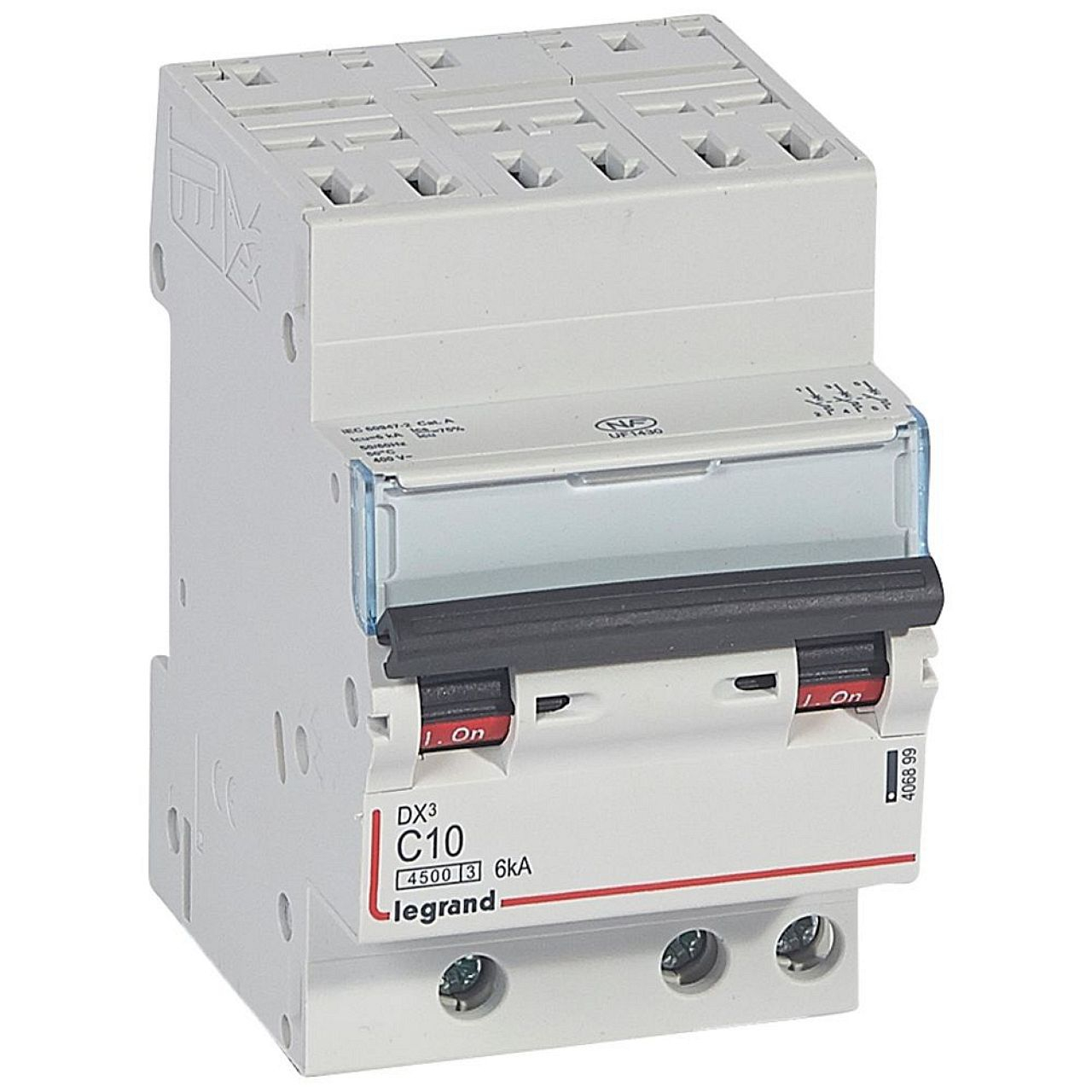 Disjoncteur DX³ 4500 - auto/vis - 3P - 400V~~ - 10A - 6kA - courbe C - 1 module