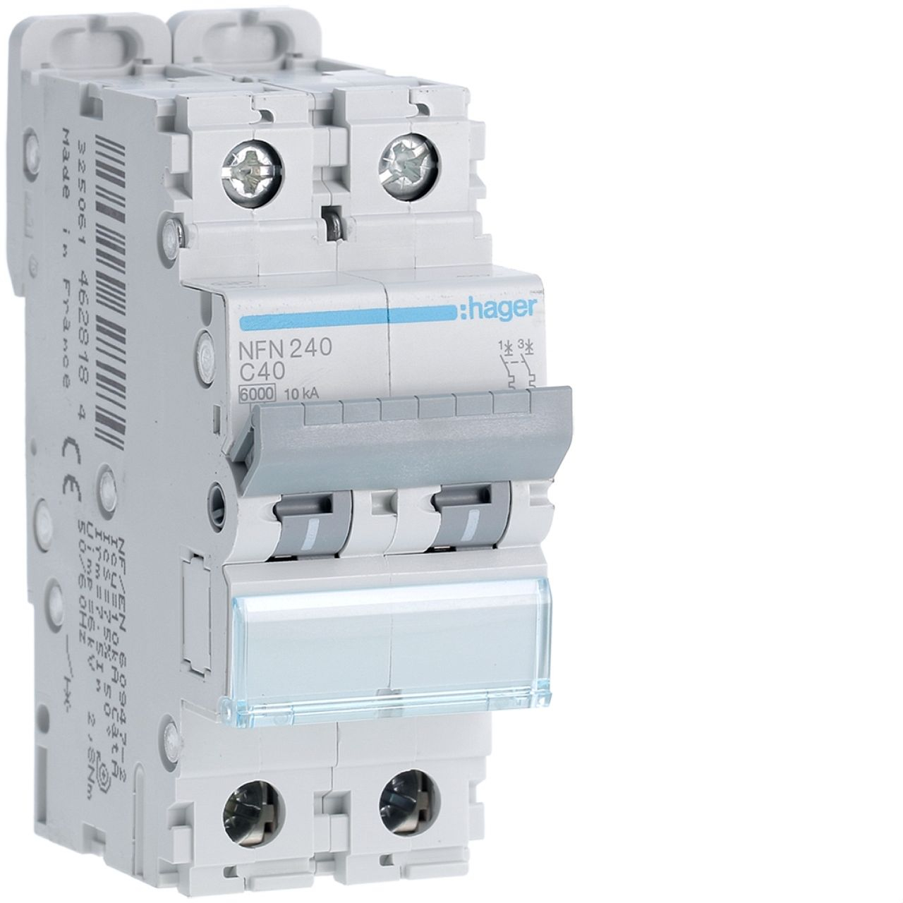 Disjoncteur 2P 6-10kA courbe C - 40A 2 modules