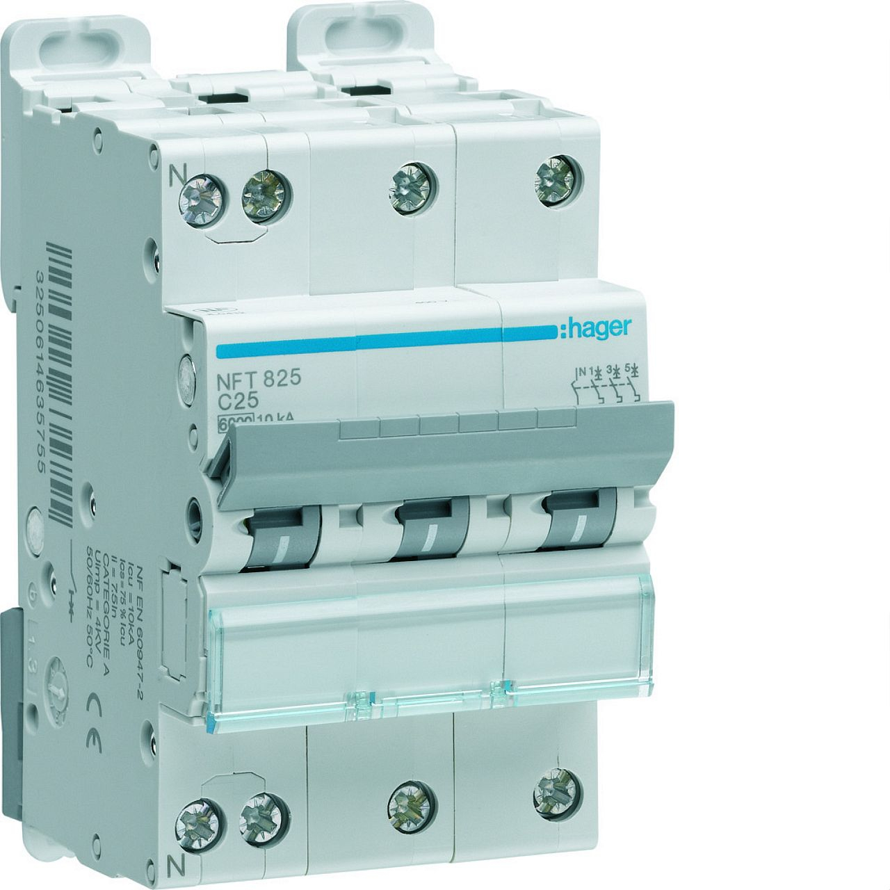 Disjoncteur 3P+N 6-10kA courbe C - 40A 3 modules