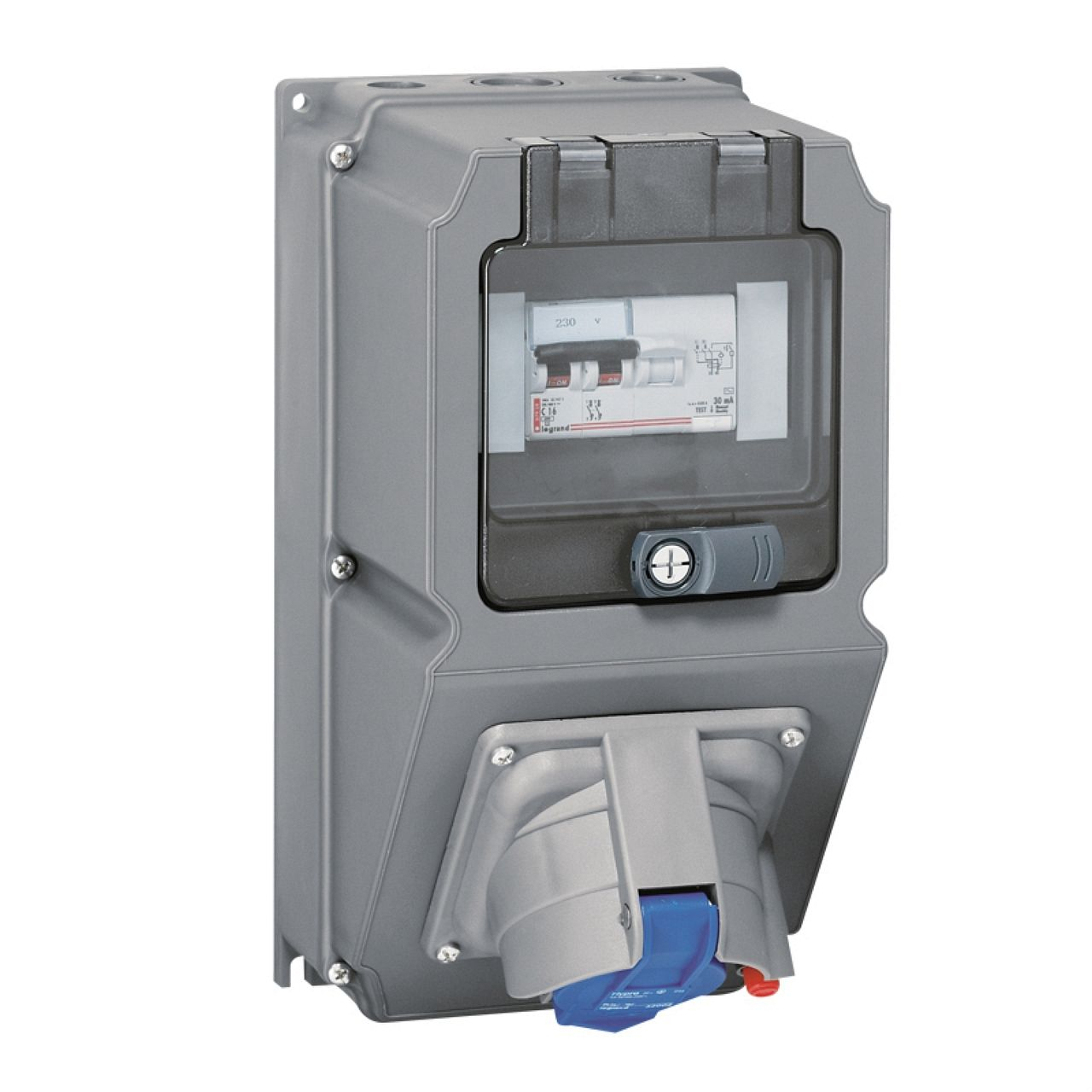 Coffret monoprise Hypra IP44 - prise 3P+T 32A 380-415V~ + Prisinter + disj. diff