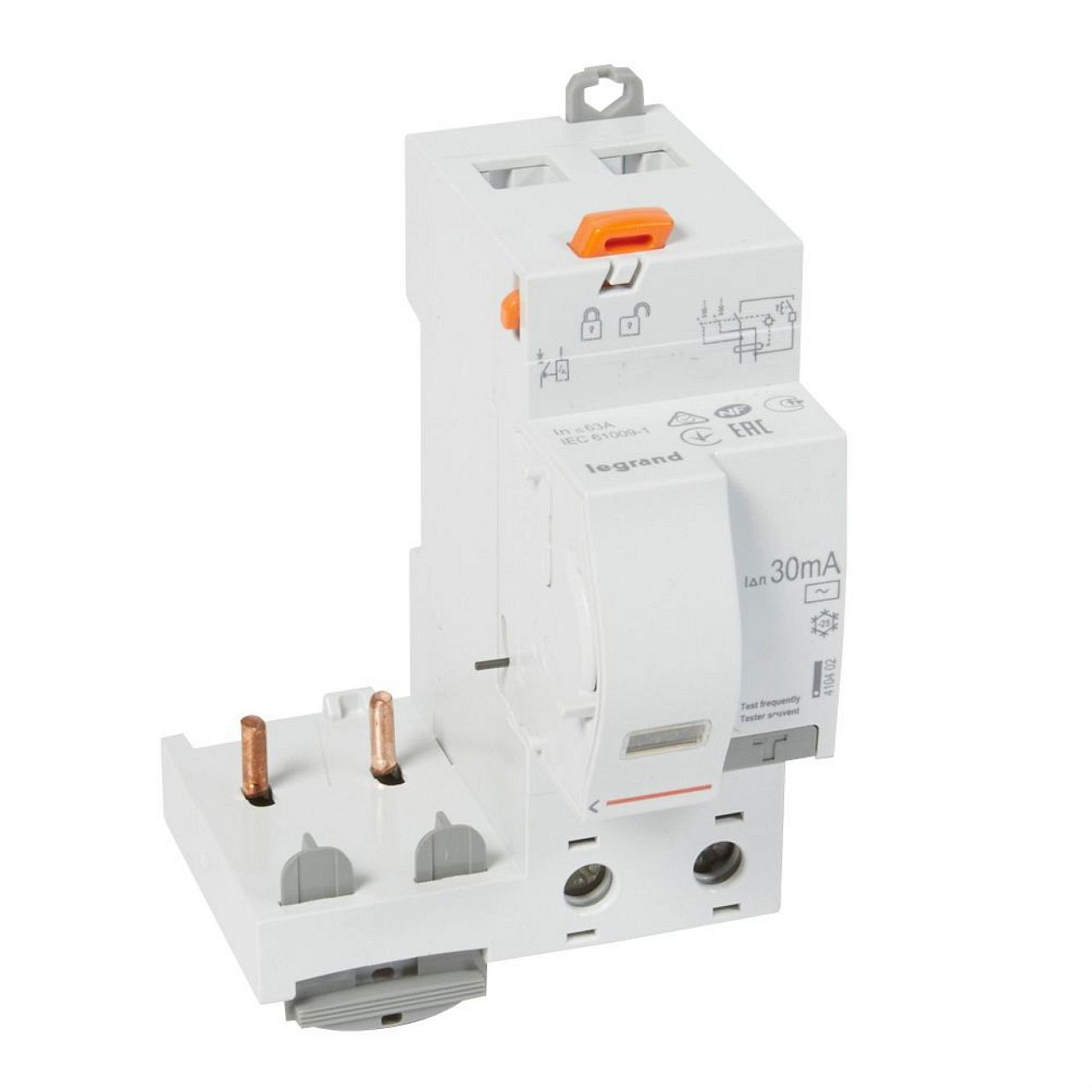 Bloc diff adaptable vis DX³ pour disj 1 mod/pôle -2P 230 à 400V~ 63A typeAC 30mA