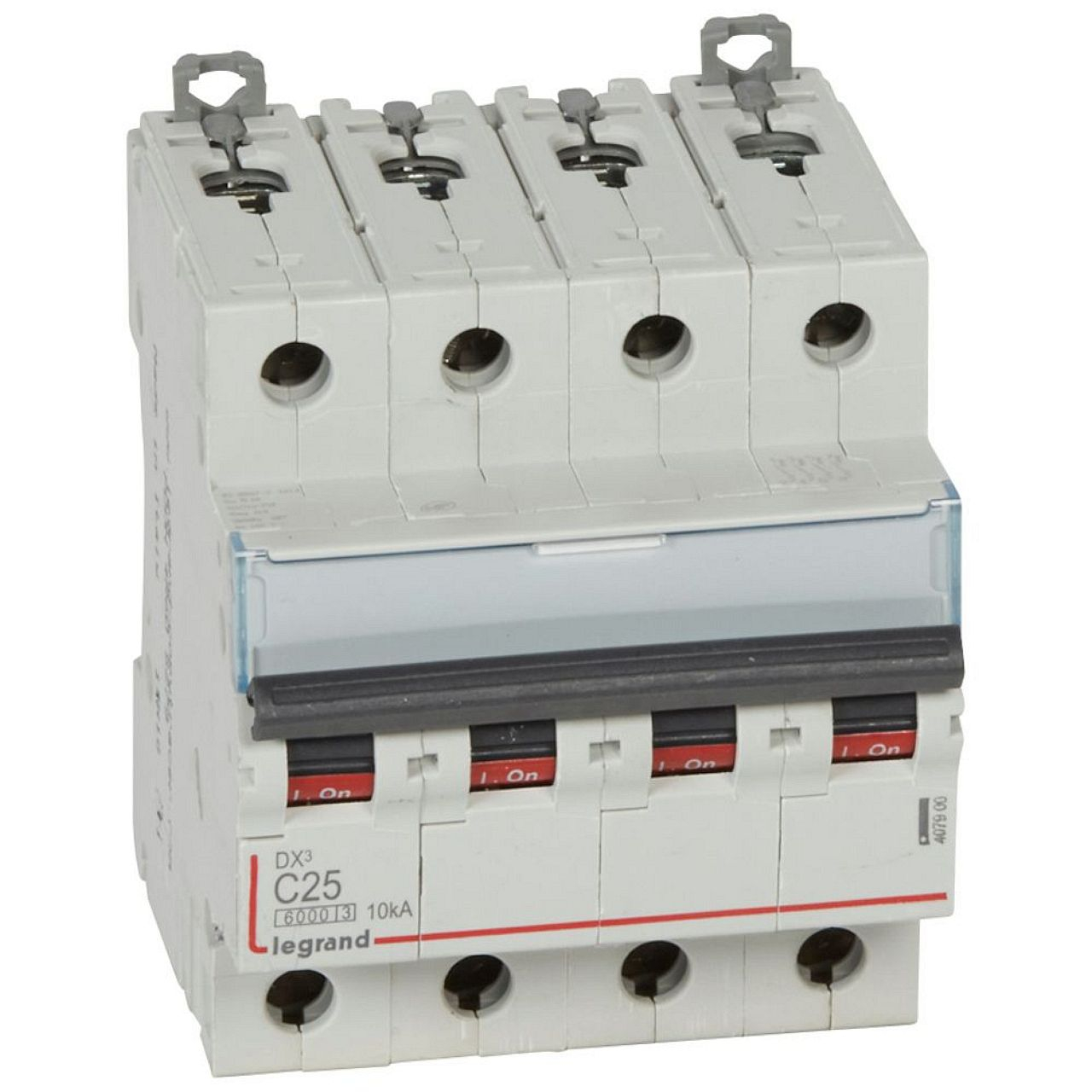Disjoncteur DX³ 6000 -vis/vis- 4P- 400V~-25A-courbeC-peigne HX³ trad 4P - 4M