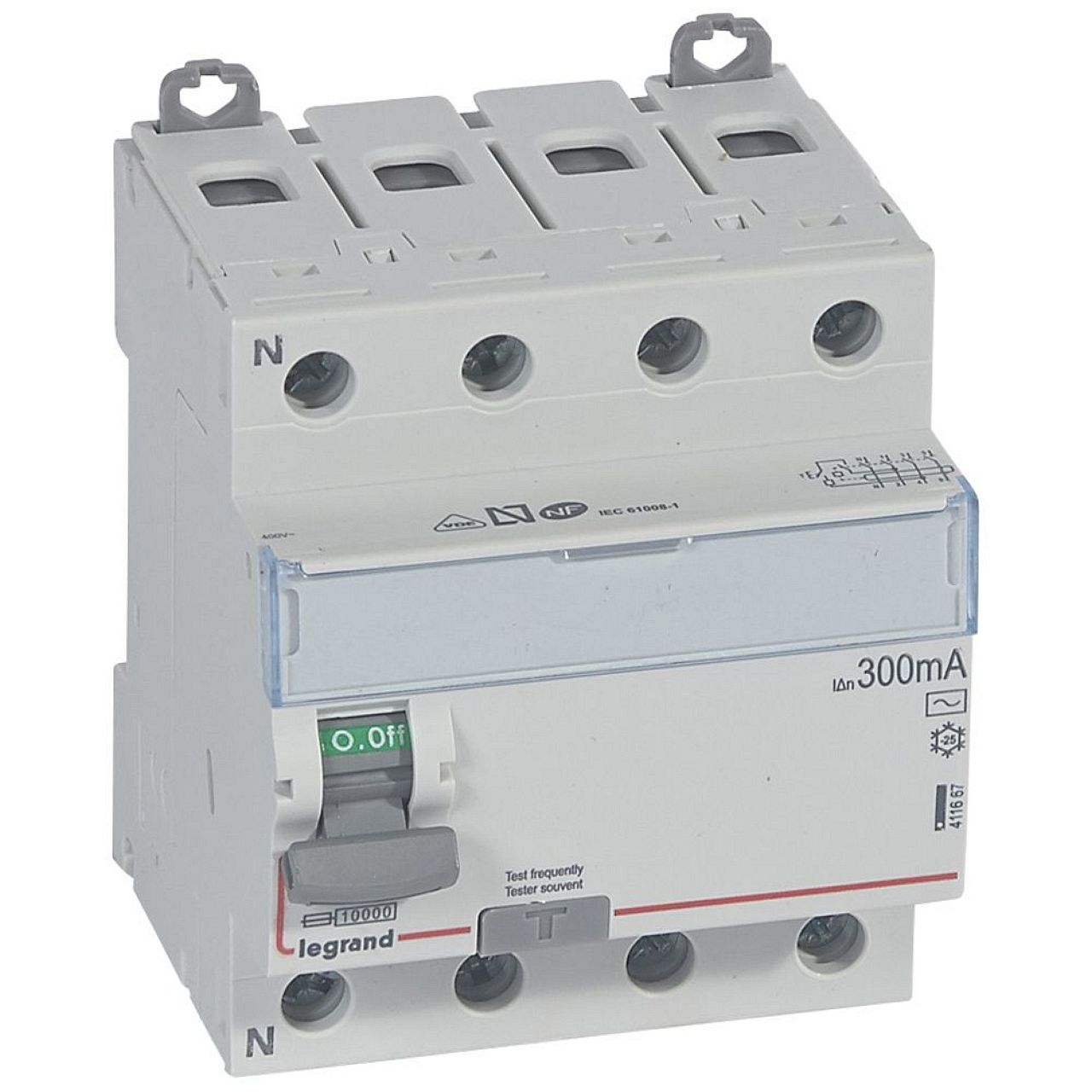 Interrupteur différentiel DX³-ID haut/bas vis - 4P 400V~ 80A typeAC 300mA -4 mod