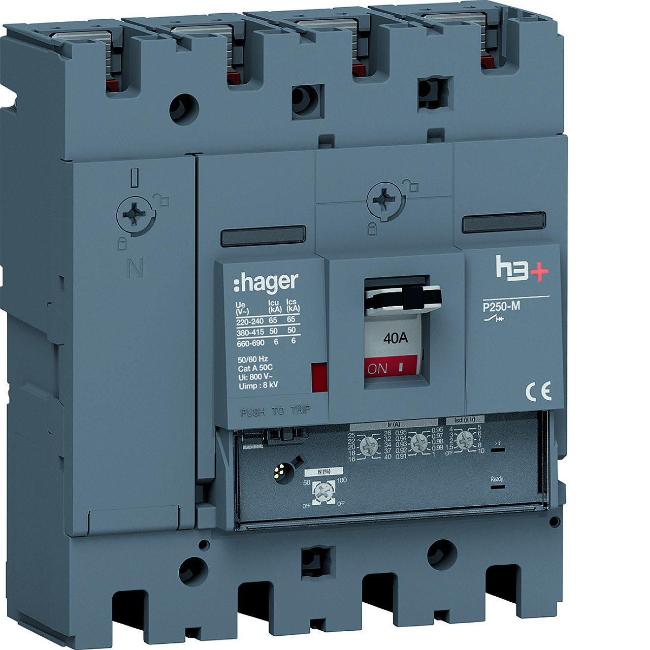 Disjoncteur Boitier Moulé h3+ P250 LSnI 4P4D N0-50-100% 40A 50kA FTC