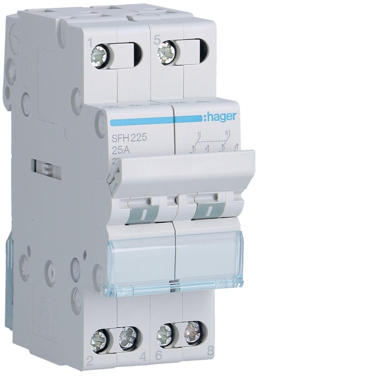 Inverseur modulaire 2 pôles 25A, point commun amont, I-II