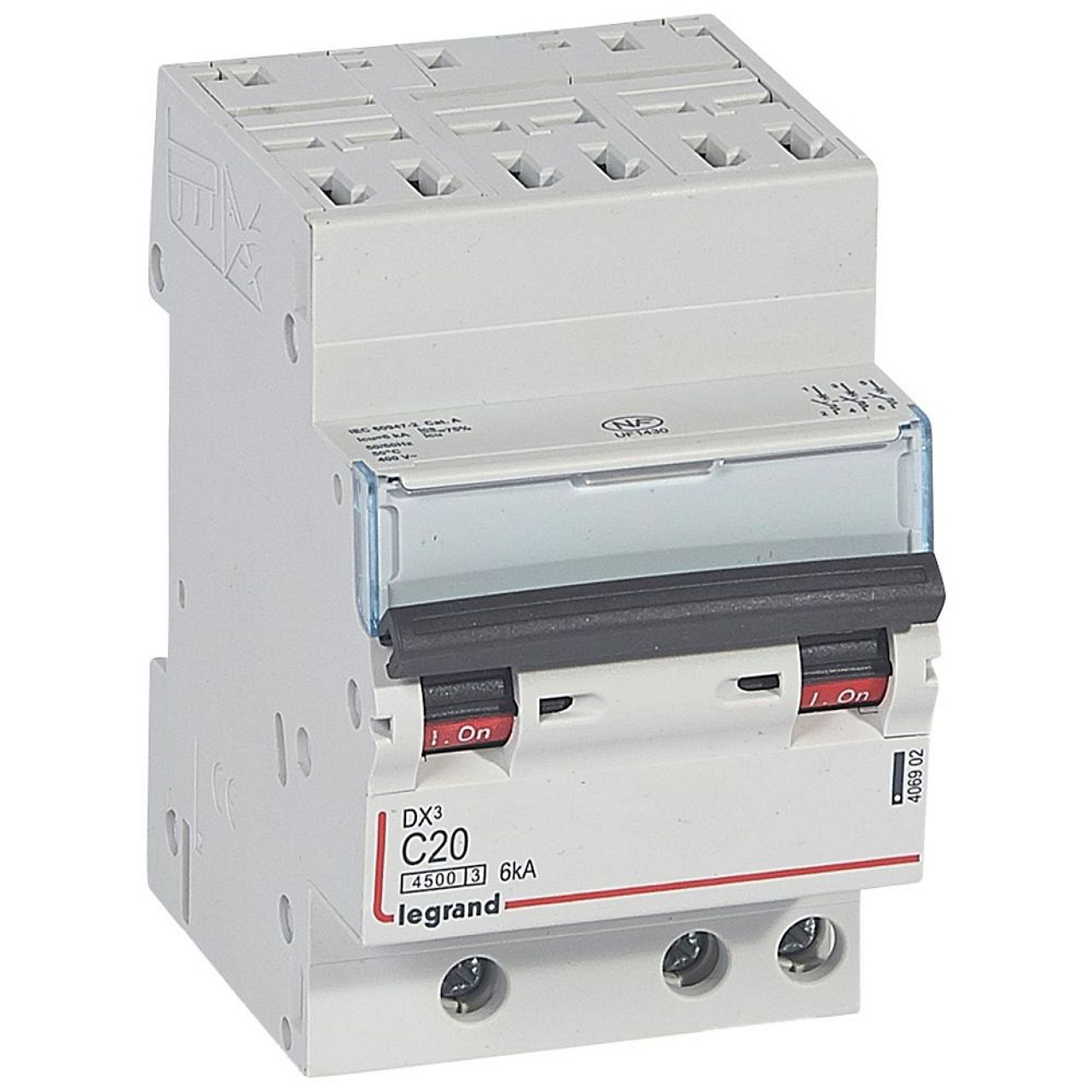 Disjoncteur DX³ 4500 - auto/vis - 3P - 400V~~ - 20A - 6kA - courbe C - 1 module