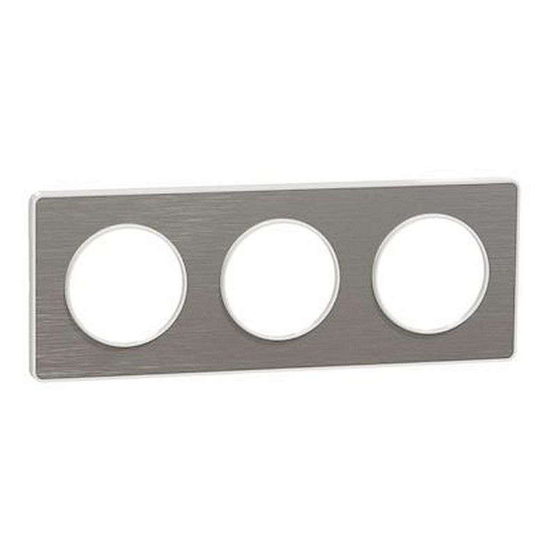Odace Touch, plaque Aluminium brossé liseré Blanc 3 postes horiz./vert. 71mm
