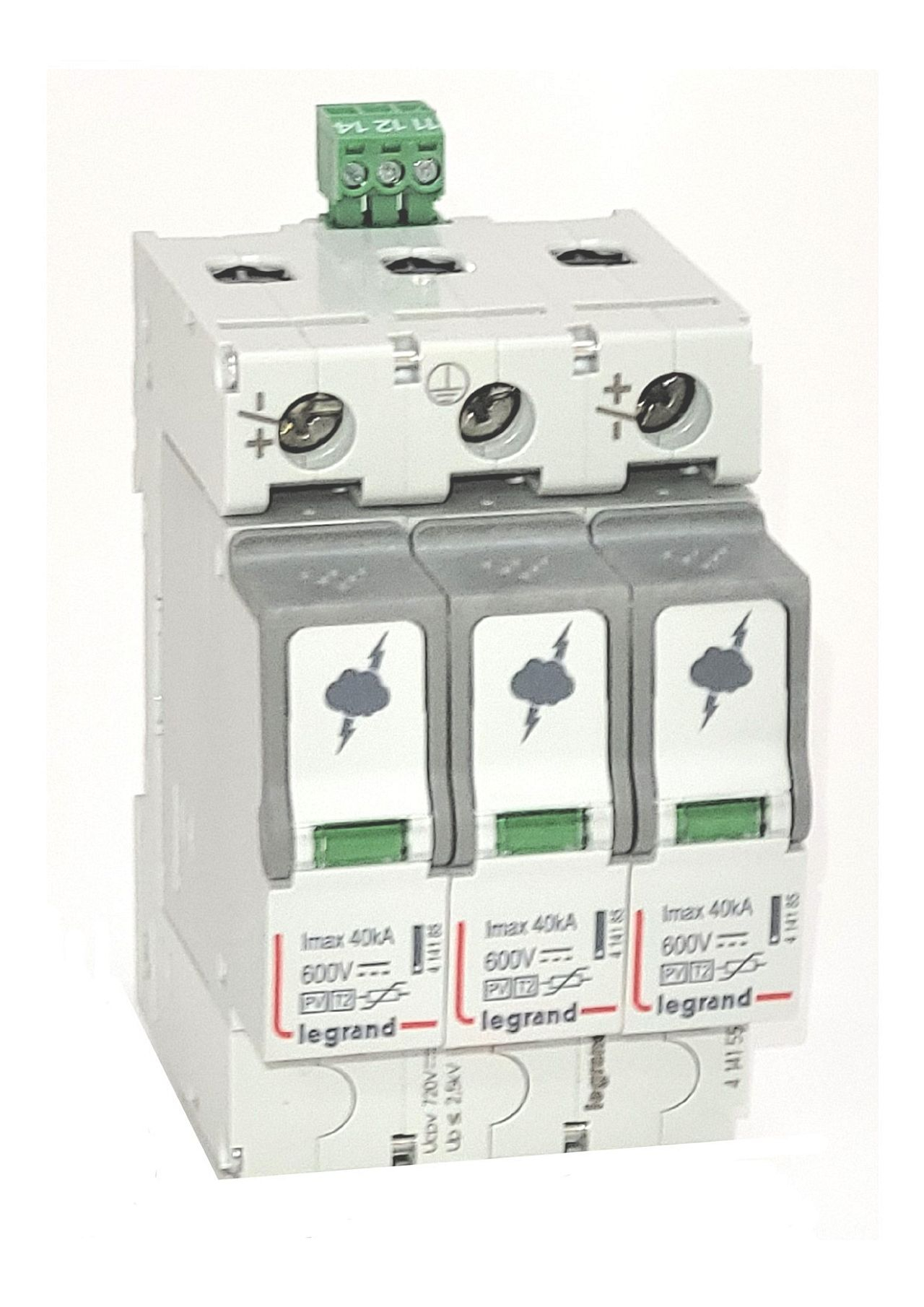 Parafoudre photovoltaïque type2 - 2pôles protégés - 3modules - Imax 40 kA 600V=