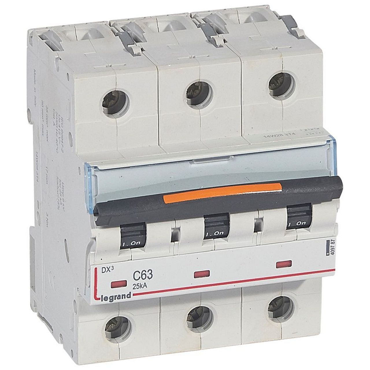 Disjoncteur DX³ 25kA arrivée haut/départ bas vis 3P 63A - courbe C - 4,5 modules